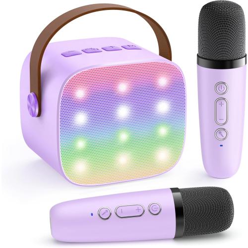 Karaoke Machine for Kids, Portable Mini Speaker with 2 Wireless Microphones, 2026 TOP Kids Gifts for Girls Ages 3, 4, 5, 6, 7, 8, 9, 10, 12  Years Old, 4-12th Birthday Present Toy Party (Purple)