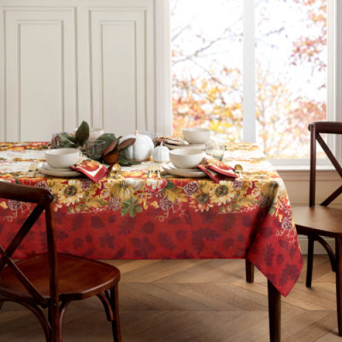 Elrene Home Fashions Swaying Leaves Border Tablecloth