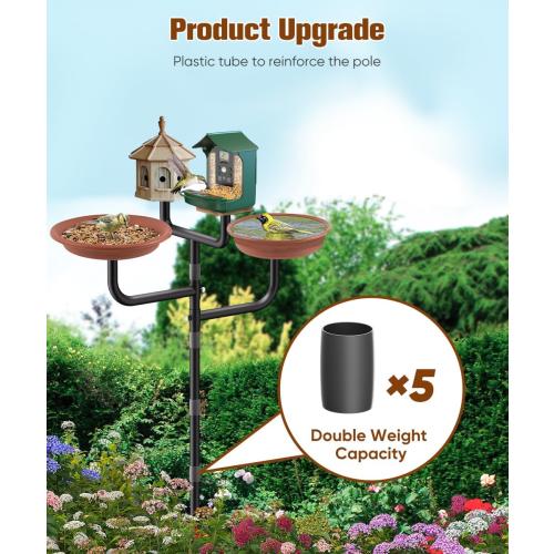 4 Holders Upgrade Bird House Pole with 90inch for Outdoor Bird Feeder Bath, Heavy Duty Adjustable Birdhouse Stand with 4 Plates & 5 Prong Base for Garden, Yard(NO Birdhouse & Birdbath)