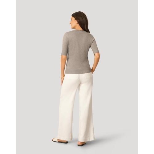 SIZE XL ❗❗Cable & Gauge Elbow Sleeve Pick Stitch Trim Fitted Sweater, Crewneck Top for Women