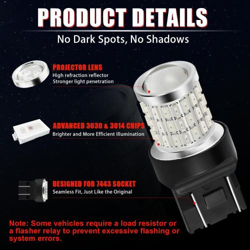 iBrightstar 7443 LED Bulb Red, 7440 LED Brake Light Bulbs Super Bright for Rear Brake Lights and Tail Lights, 2 Pack
