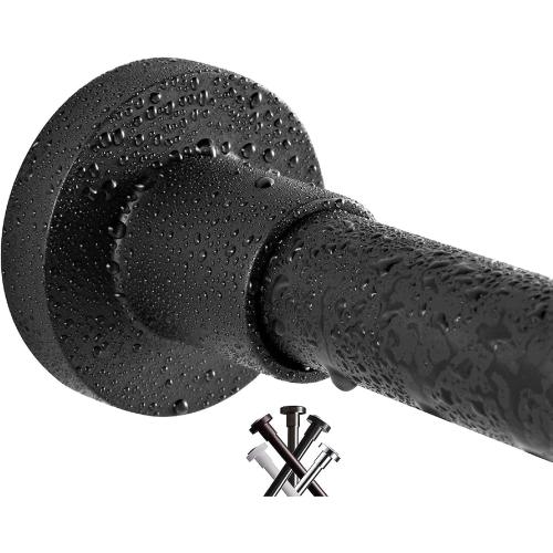 BRIOFOX Shower Curtain Rod 43-73 Inches Matte Black, Rustproof and Non-Fall Down Spring Tension Rod for Window or Bathroom, Stainless Steel