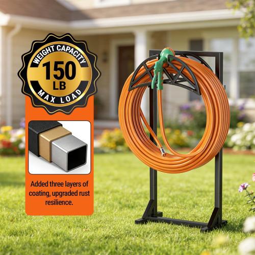 Garden Hose Reel, Heavy Duty Water Hose Holder for Outside | Freestanding Metal Hose Stand Holds Up to 150 FT, Outdoor Hose Storage Rack and Organizer for Garden, Yard and Patio