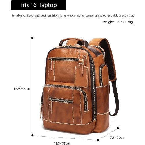 LANNSYNE Leather Backpack for Men, 15.6 Laptop Backpack, 24L Rucksack