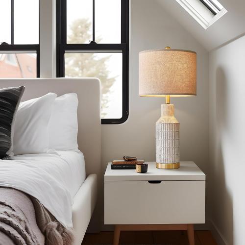 USumkky 25 Modern Ceramic Lamps Single Table Lamp for Living Room Bedroom Farmhouse Nightstand Bedside Lamps