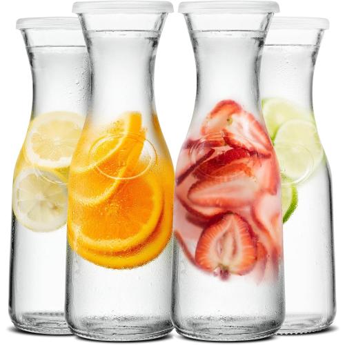 Kook Glass Carafes with Lids, for Mimosas Wine & Juice, Set of 4, Clear