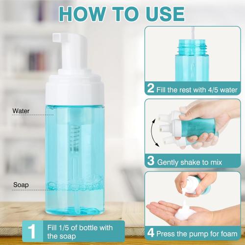 Boenoea Plastic Foam Pump Bottle, 4oz/120ml Foam Bottles Dispenser BPA Free Empty Refillable Container for Hand Soap, Shampoo - Pack of 2 (Blue,Green)