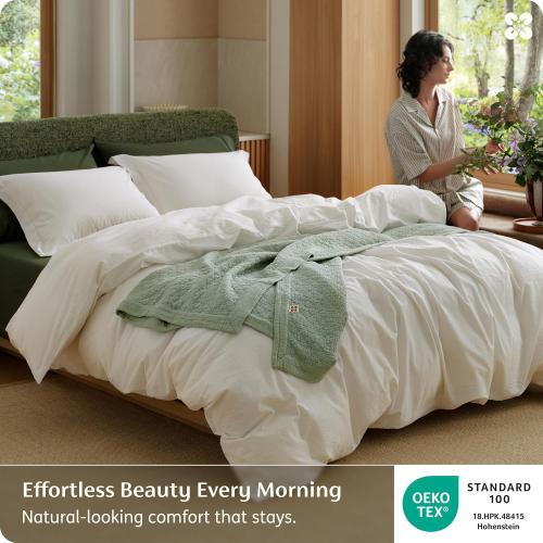 Bedsure PureWoven 100% Washed Cotton Duvet Cover Set, Queen Size, 3-PC