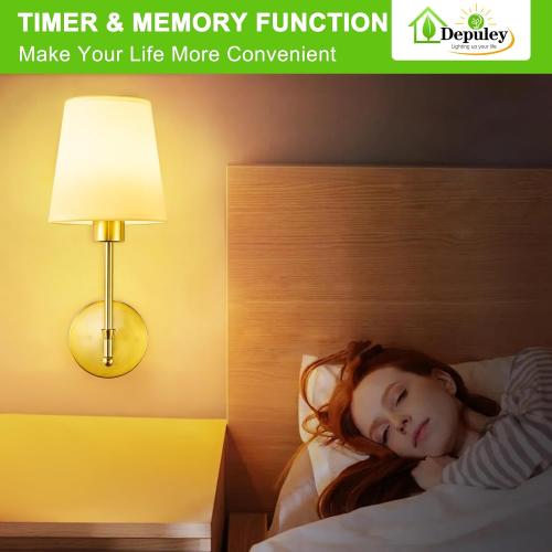 Depuley Battery Operated Wall Sconce: Set of 2 Wireless Wall Lights with 10000mAh Dimmable Bulbs and Remote for Bedroom - Rechargeable 15 Colors Gold Wall Lamp for Living Room Hallway