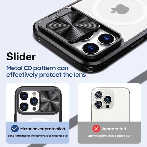 Clear Case Compatible with iPhone 14 Pro MagSafe with Sliding Camera Cover Protector, [Strong Magnets][Anti Yellow] Transparent Back Soft TPU Frame, for iPhone 14 Pro 6.1 (Black)
