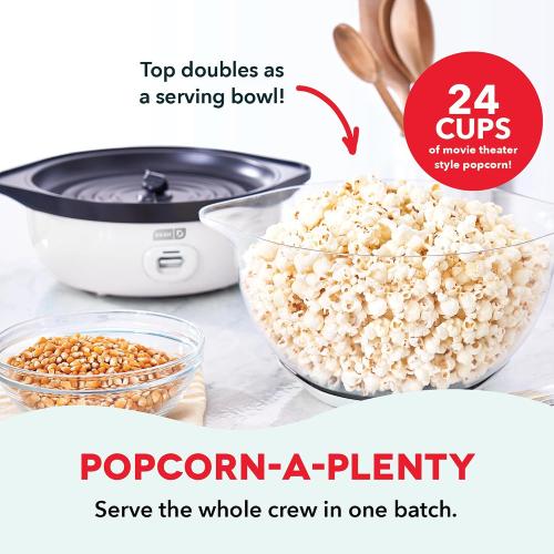 Dash SmartStore® Stirring Popcorn Maker - Electric Popcorn Machine with Butter-Melting Tray & Clear Serving Bowl - Features Stirring Bar - 24 Cups, White ‼️possible stains and broken or missing pieces ‼️