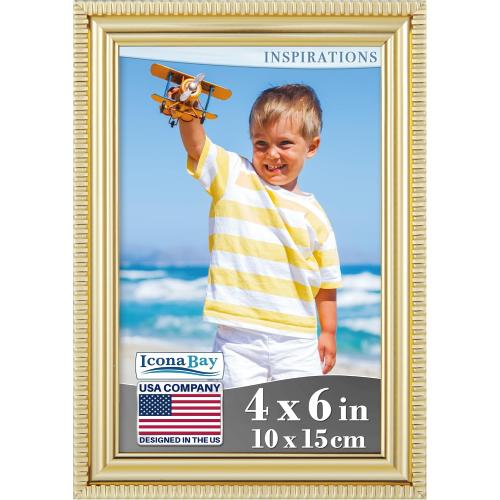 Icona Bay 4x6 Gold Picture Frame Beautifully Detailed Molding, Contemporary Picture Frame Set, Wall Mount or Table Top, Inspirations Collection