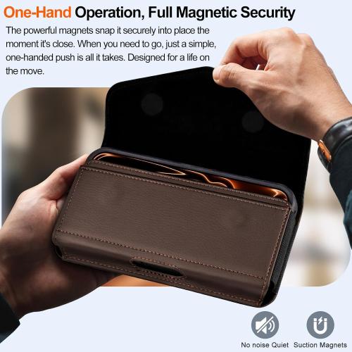 Leather Cell Phone Holster with Card Holder and Belt Clip Protective Case for Samsung Galaxy Ultra S25 S24 S23 S22 S21 S20 A17 A16 A15 A14 A13, Motorola G Stylus 5G, XL-Coffee