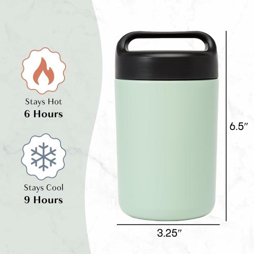 Goodful Stainless Steel Food Jar, Double Wall Vacuum Sealed Insulated Food Storage Container with Carry Handle Lid, 16-Ounce, Sage