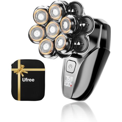 Ufree 7D Rotating Head Shaver for Bald Men, Magnetic Detachable Head Shaver, IPX7 Waterproof Wet or Dry Electric Razor for Men, LED Display Rechargeable Shaving with Type-C Charge, Mens Gifts