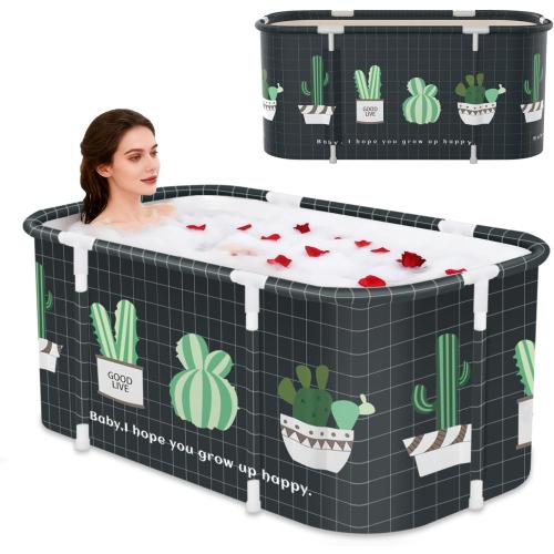 Portable Foldable Bathtub,Foldable Soaking Bathtub for Adults, Freestanding Bathtubs, Hot Bath Tub, Ice Bath, Family Bathroom SPA Tub 47.2x19.7x21.7inch (Cactus)