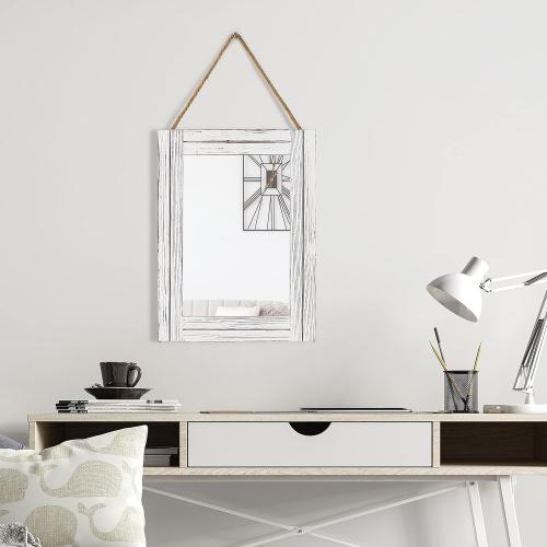 16 X 12 Inch Rustic Wood Framed Wall Mirror with Hanging Rope for Farmhouse Decor, for Entryway, Bedroom, Bathroom, Dresser, Wash White