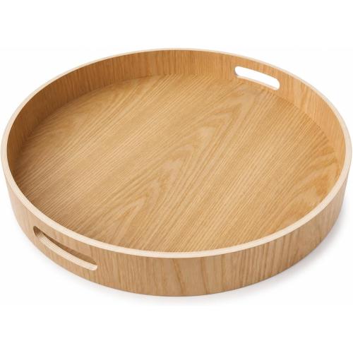 i-lan Large Round Wooden Tray with Handles, 16-Inch Ash Wood Serving Tray