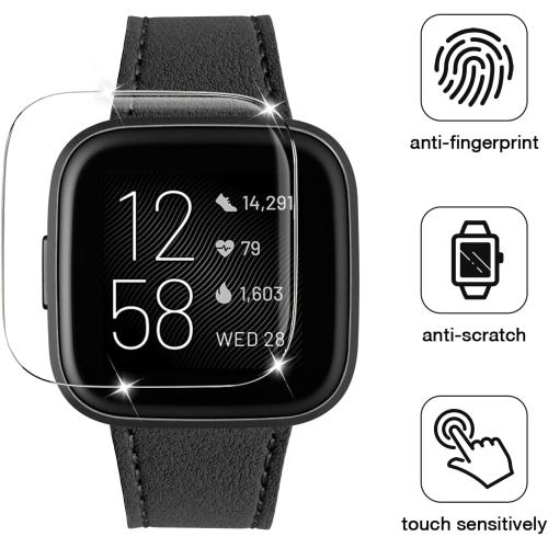 WFEAGL for Fitbit Versa Band, Top Grain Leather Band for Fitbit Versa Fitness Smart Watch (Black Band   Black Buckle)