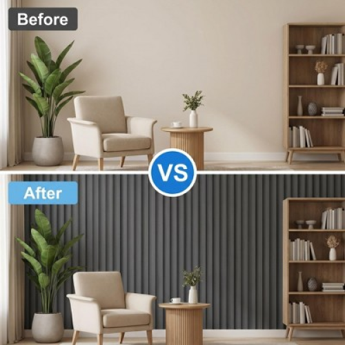 Vertical Slat Accent Wall Panel Kit, Decorative Fluted Wood Look Wainscoting Wall Panels for Living Room Dining Room Interior Wall Decoration 10 pcs