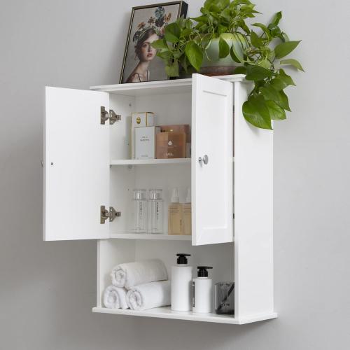 VANIRROR White Bathroom Wall Mounted Cabinet Wooden Over the Toilet Storage | Above Toilet Medicine Cabinets with 2 Door & Adjustable Shelf for Kitchen, Laundry Room, Entryway,Durable MDF Construction