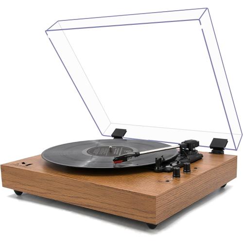 MPK Vintage Style 3 Speeds Wireless Input Record Player, Built-in Dual Premium Speakers,Belt Drive,RCA Output,Aux in,Fulll Size Platter Turntable, Yellow Wood