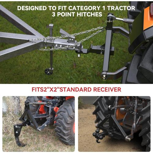 3 Point 2 Trailer Hitch Receiver Compatible with Quick Hitch for Category 1 Tractors, Heavy Duty Tractor Mover Drawbar, Farm Equipment and Subcompact Trailer Hitch for Tractor Standard Cat 1(Black)