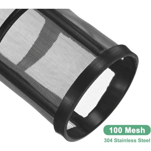 M METERXITY 2-Pack 100 Mesh Stainless Steel Filter Screen, Reusable Water Pump Strainer Replacement for Sediment Filter T Strainer, Inline Water Filter Accessory [Black]
