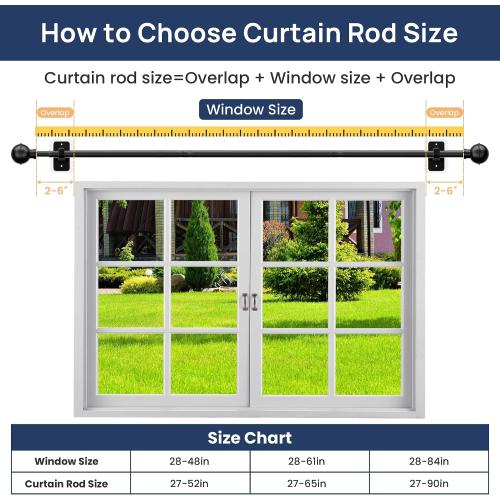 ENJOYBASICS 2 Pack 28-60 No Drill Curtain Rods, Renter Friendly, Black