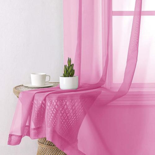 Hot Pink Sheer Curtains 63 Inch Length 2 Pcs, Solid Voile Long Light Filtering Curtains for Living Room, Dual Rod Pocket Home Decor Drapes for Bedroom Dining Room, Each Panel 42 W x 63 L