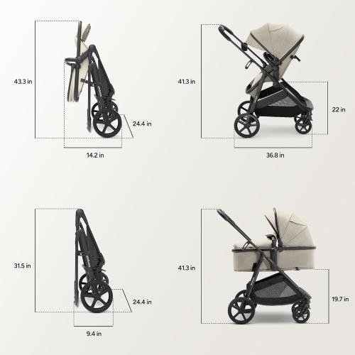 Mompush Wiz 2 in 1 Baby Stroller with Infant Pramette Mode, One Hand Fold Convertible Newborn to Toddler Stroller with Reversible Seat and Large UPF 50  Canopy