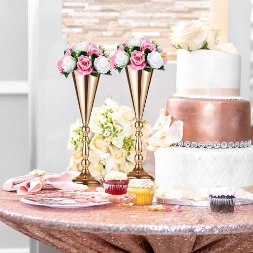 6 Pcs Trumpet Vases, Tall Gold Vases for Centerpieces, 16.5 Inch Gold Flower Vase, Ideal for Wedding, Party, Anniversary, Birthday Table Decor
