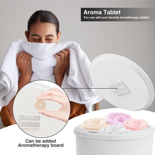 SAMEAT Heated Towel Warmers for Bathroom - Large Towel Warmer Bucket, Wood Handle, Auto Shut Off, Fits Up to Two 40X70 Oversized Towels, White