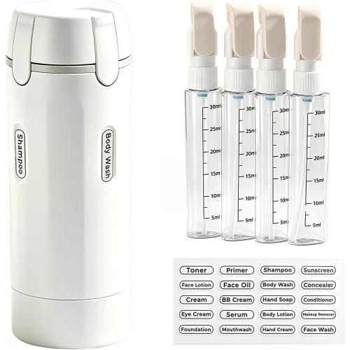 4-in-1 Travel Dispenser Bottle, TSA Approved Leakproof Set(White)
