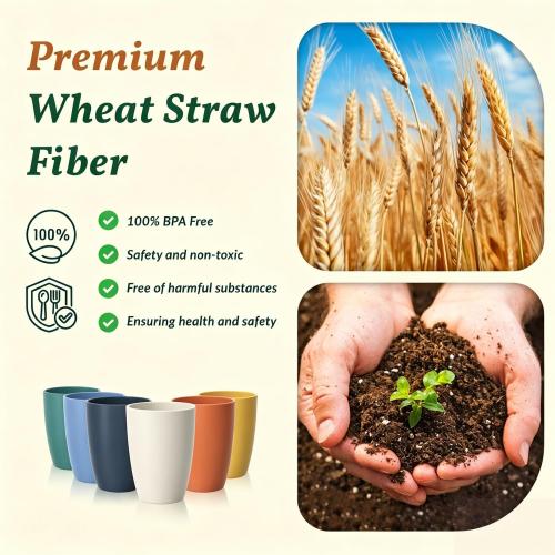 Homienly Water Cups Wheat Straw Drinking Glasses Cups 12oz Unbreakable Cups,Microwave and Dishwasher Safe Cup Set,6 PCS Stackable Cups for Kitchen,Camping-Colorful