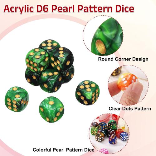 uxcell 10Pcs 6 Sided Colored Standard Dice, 16mm Acrylic D6 Mini Polyhedral Pearl Pattern Two Tone Colors Game Dice Set for Table Games, Light Green/Black, Gold Point