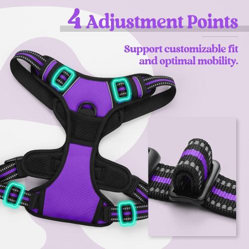 SIZE XL❗❗rabbitgoo Dog Harness, No-Pull Pet Harness with 2 Leash Clips, Adjustable Soft Padded Dog Vest, Reflective No-Choke Pet Oxford Vest with Easy Control Handle for Large Dogs, Purple,