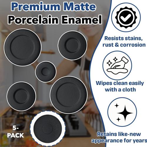 5-Pack W10832694 & W10597133 Gas Stove Burner Cap Replacement Set