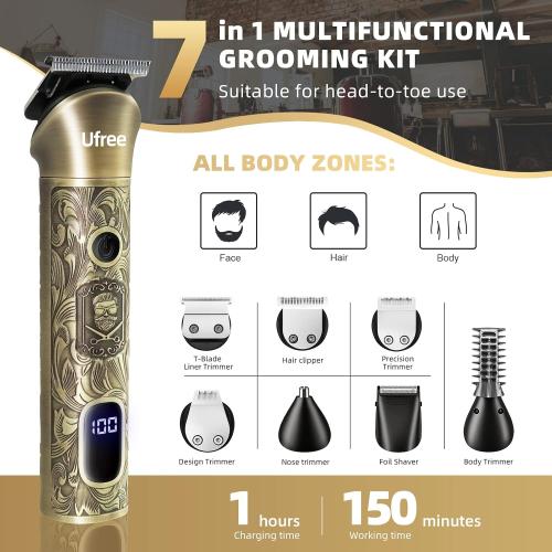 Ufree Beard Trimmer for Men, Electric Razor Shaver, Cordless Hair Clipper Shaving Kit for Mustache Body Nose Ear Hair Facial, Adjustable Beard Grooming Kit Birthday Gifts for Men