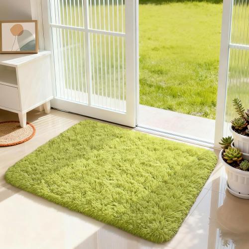 Merelax Modern Soft Fluffy Shaggy Rug for Bedroom Livingroom Small Chair Decor Rugs Feet Floor mats , Non-Slip Plush Furry Fur Area Rugs Comfy Nursery Accent Floor Carpet 2 X 3 Feet, Green