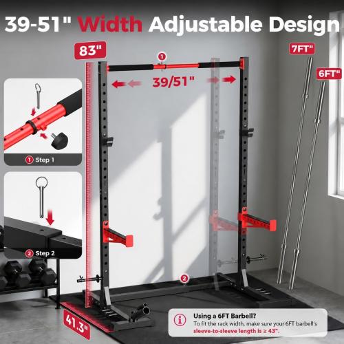 FLYBIRD SR1 Squat Rack, Adjustable Power Rack for 6FT/7FT Barbells