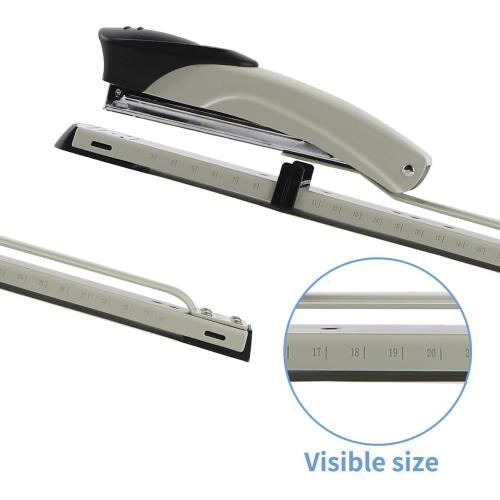 Long Reach Stapler,with 2000 Staples & Stapler Remover Full Strip，20-25 Sheet Capacity,with Built-in Ruler and Adjustable Locking Paper Guide, Gray
