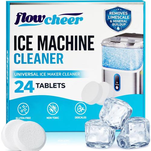 flowcheer Ice Maker Cleaner Tablets, Cleaning and Descaler for Countertop and Home Ice Machines, 24 Count for 1 Year, Suitable for Most Surfaces