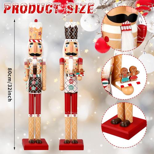 2 Pcs 32 Inch Large Christmas Nutcracker Outdoor Decoration Giant Xmas Wooden Nutcracker Figures Yard Sign Collectible for Porch Fireplace Indoor Outdoor Decorations(Gingerbread)