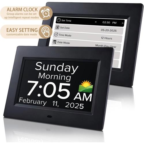 Digital Alarm Clock with Date and Day of the Week for Dementia Seniors, Multiple Alarm Types Sets,Voice Announcement Time, Auto DST, Gifts for Elderly People with Dementia & Alzheimers