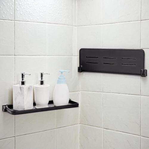 DEAYOU 2 Pack Folding Wall Shelf for Bathroom, 90° Fold Up Floating Shelf, Wall Mounted Drop Down Metal Shelves for RV, Campers, Laundry Room, Toilet Room, Kitchen, Waterproof, Space Saving, 15.7