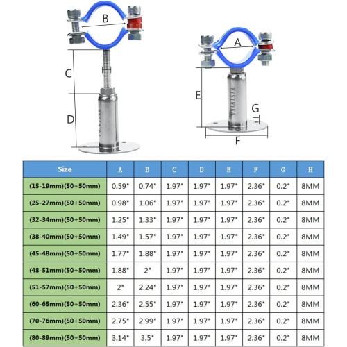 2PCS 304 Stainless Steel Wall Mount Ceiling Mount Pipe Supports, Adjustable Pipe Strap Clamp with screws for OD Pipe 25-27mm, Adjustable Height 50-100mm