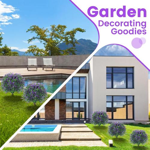 2-Pack Artificial Lavender Topiary Balls, Ground Spikes, UV Resistant