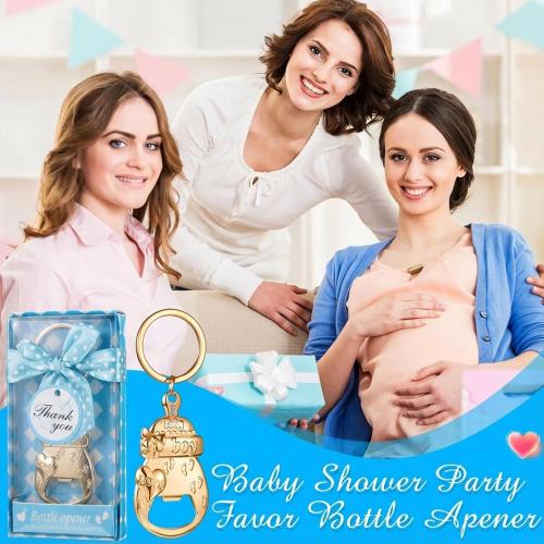 Sieral 24 Pcs Baby Shower Bottle Opener Party Favor for Guest Gold Keychain Gifts Decorations Souvenirs for Girls Boys Baby Birthday Gender Wedding Reveal Bridal Party Decor (Boy)