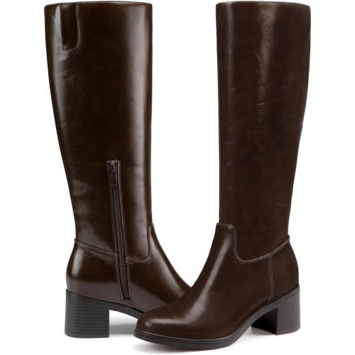 Size 7 Athlefit Knee High Boots Women Round Toe Fall Boots Brown Suede